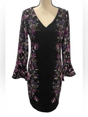 INC International Concepts Black Dress with Purple Floral Print